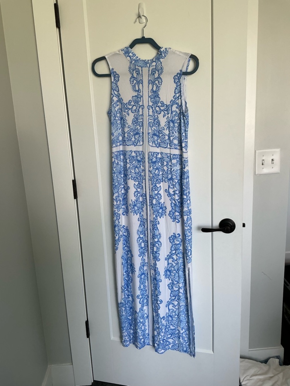 Lilly Pulitzer White Maxi Dress with Blue Scroll Print - Picture 2 of 4